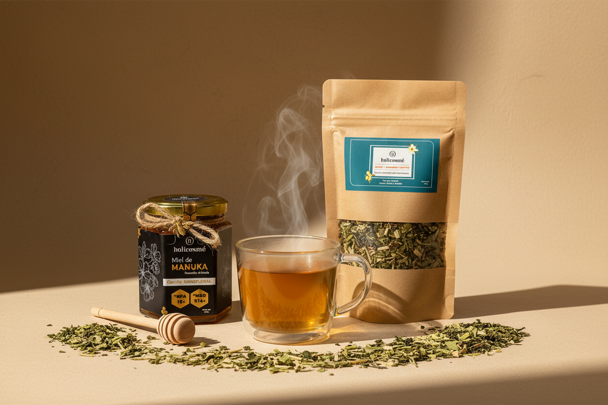 Bannière Holicosmé avec packagings originaux